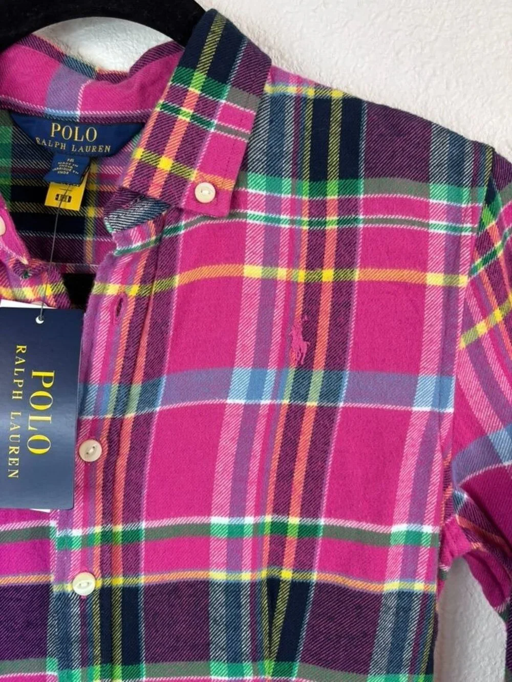 POLO Ralph Lauren girls 16 pink plaid long sleeve flannel dress preppy NWT